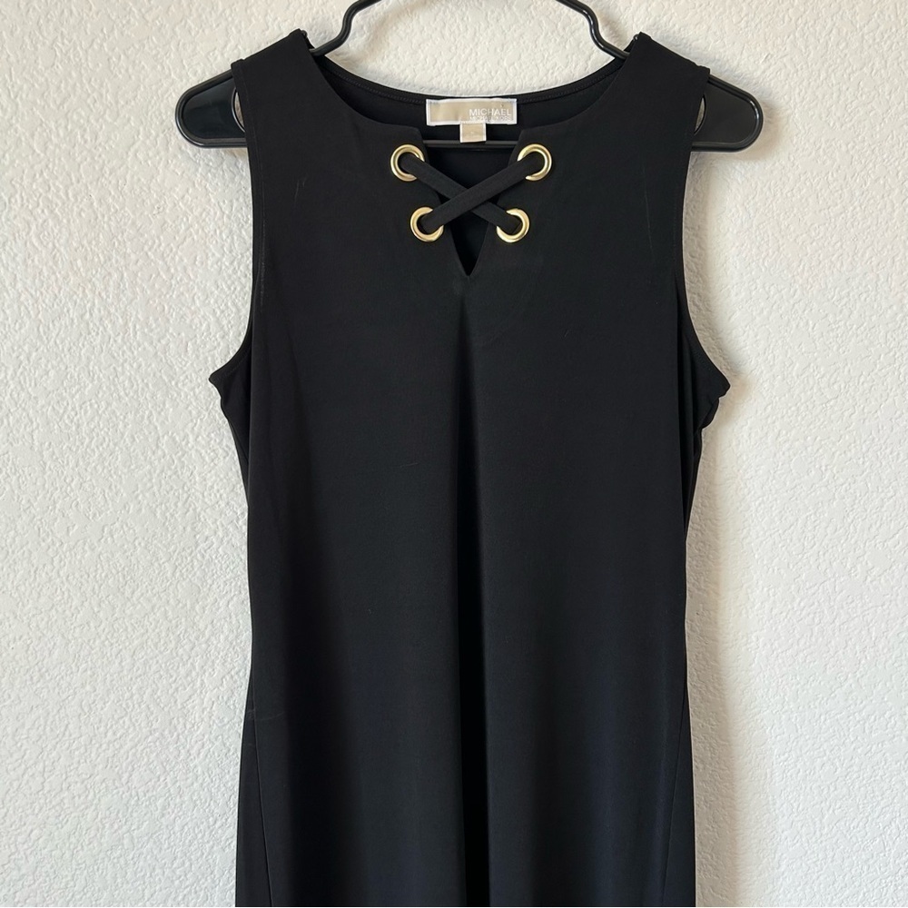 Michael Kors Small Black Bodycon Mini Formal Sleeveless Dress with Gold Eyelets